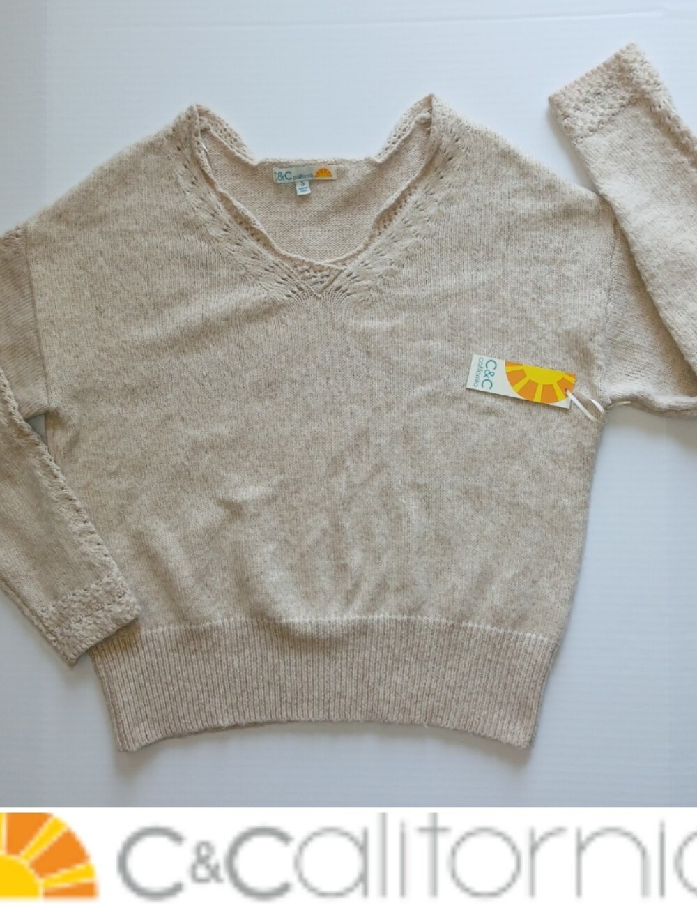 C&C California Lightweight Pullover Sweater, Nylon Wool Blend Neutral